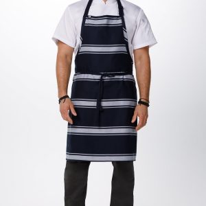 Navy Butcher Stripe Bib Apron