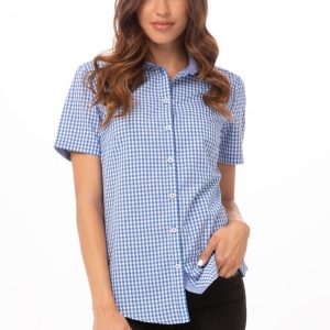 Modern Gingham Women's Short Sleeve Dress Shirt